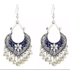 🔥 Last 1! Boho Drop Earrings Blue & White Enamel
